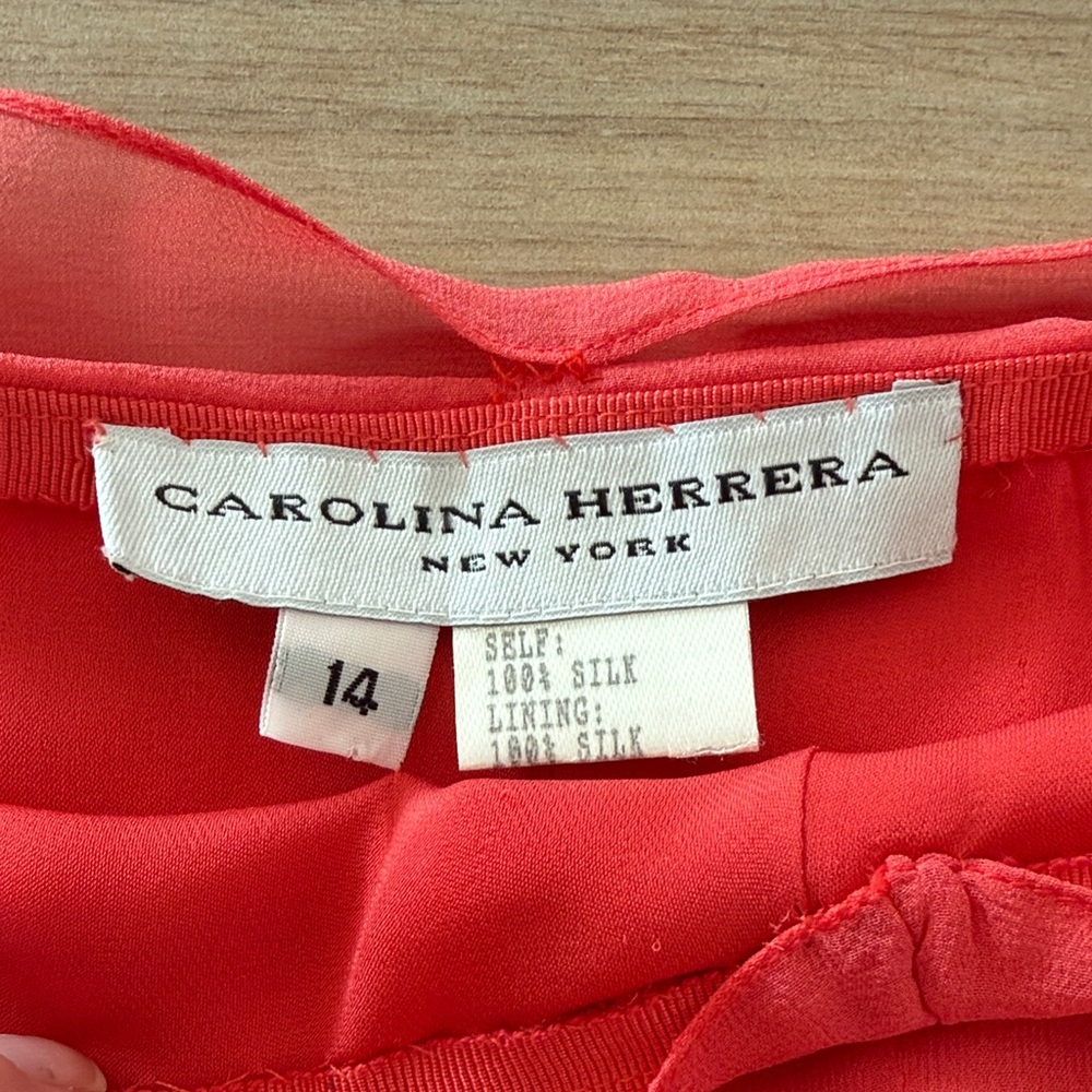 Carolina Herrera New York Coral Pink 100% Silk Chiffon Wrap Skirt Womens Size 14 - Picture 2 of 12